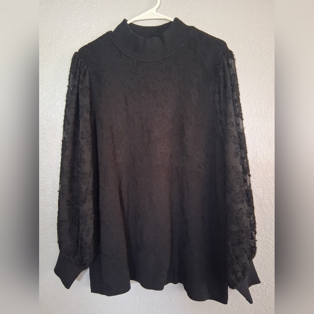 Chico's NWT Woven Sleeve Pullover Sweater Black 4/XXL
